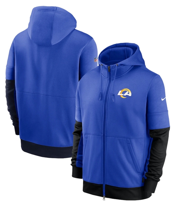 Men's Royal Los Angeles Rams Sideline Impact Lockup Performance Full-Zip Hoodie